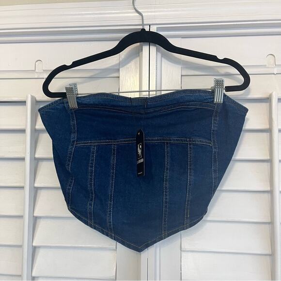 La Armario‎ Denim Strapless Crop Top Size Large - Picture 1 of 6